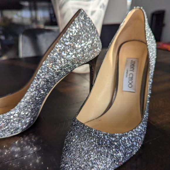 Jimmy Choo Romy 100 Navy Silver Ombre Glitter Stiletto Heels Pump EU 39.5 US 9.5 - Picture 3 of 13